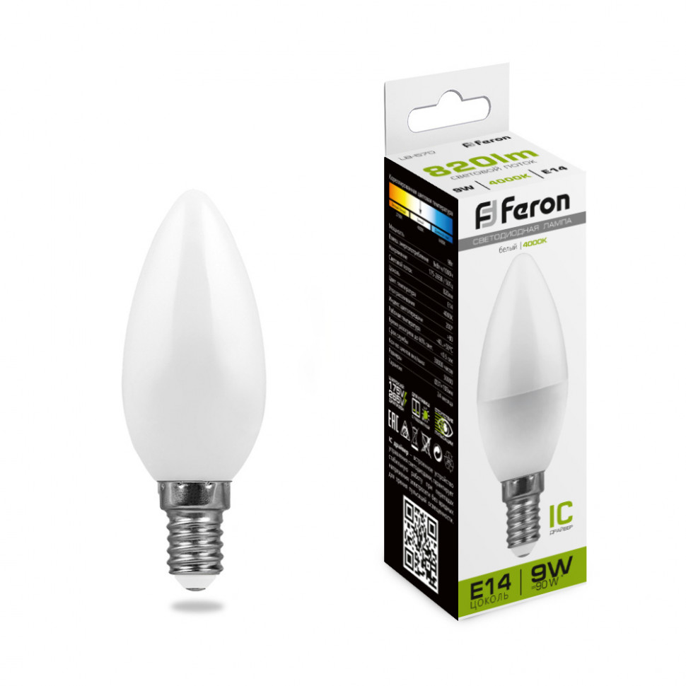 Лампа светодиодная Feron LB-570 Свеча E14 9W 175-265V 4000K, артикул FERON 25799