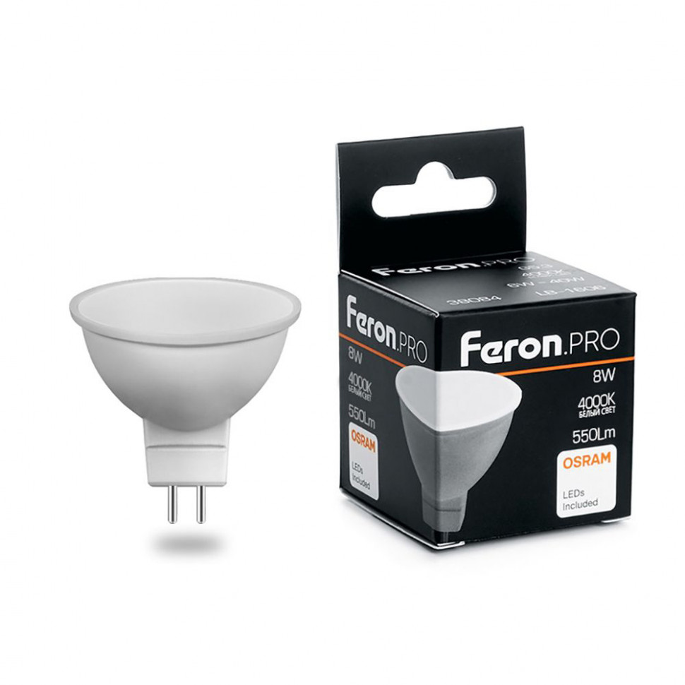 Лампа светодиодная Feron.PRO LB-1608 MR16 G5.3 8W 175-265V 4000K, артикул FERON 38090