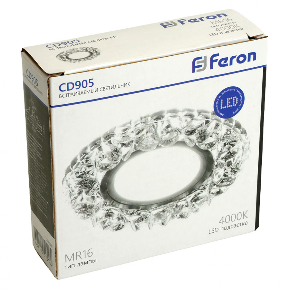 Светильник встраиваемый с белой LED подсветкой Feron CD905 потолочный MR16 G5.3 белый, артикул FERON 28848