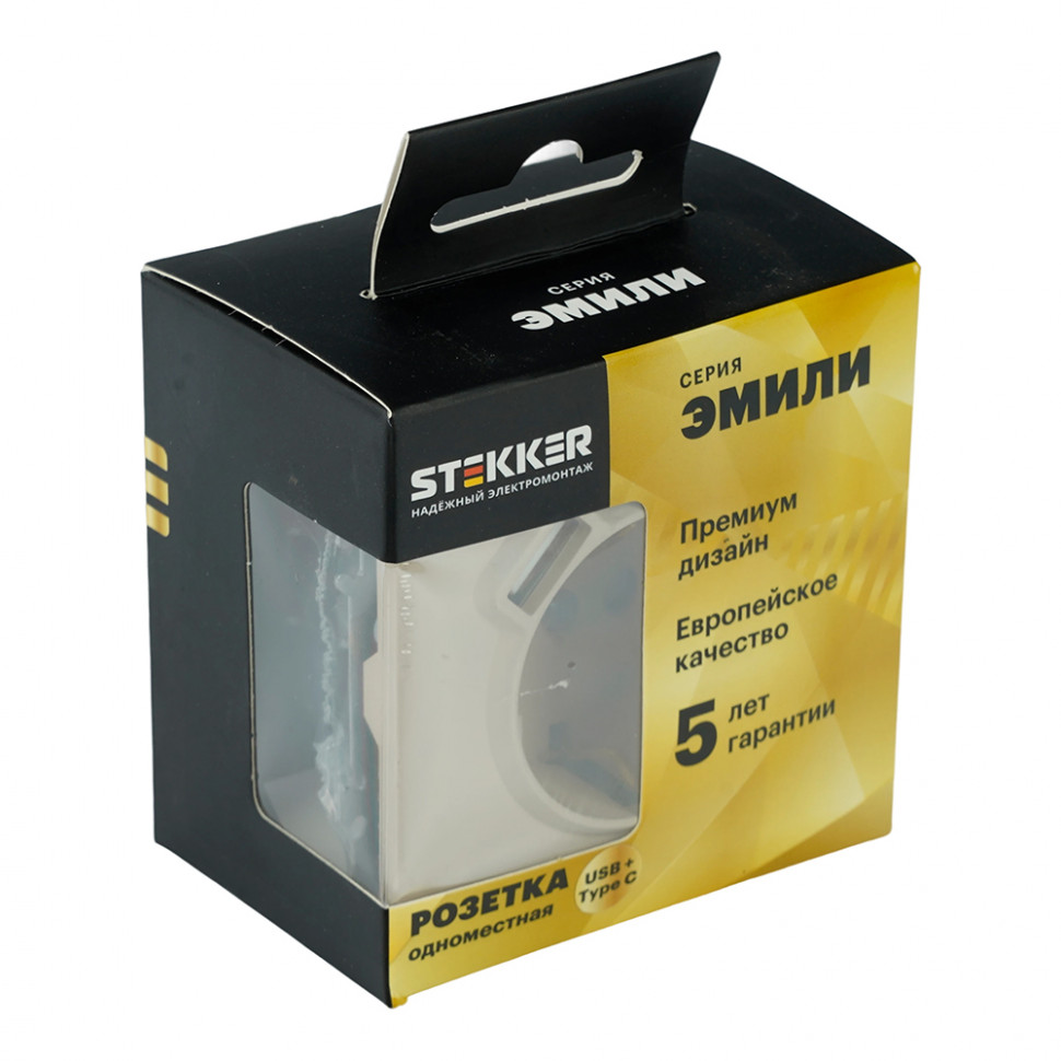 Розетка 1-местная з/ш с/з 16А + USB + Type C (механизм), STEKKER, 250В, 20W, серия Эмили, RST16-5119-08, кашемир, soft touch, артикул STEKKER 50360