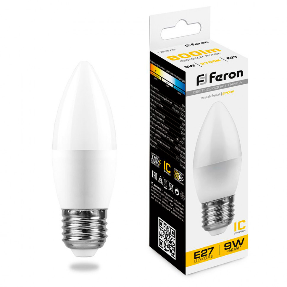 LB-570 (9W) 230V E27 2700K свеча