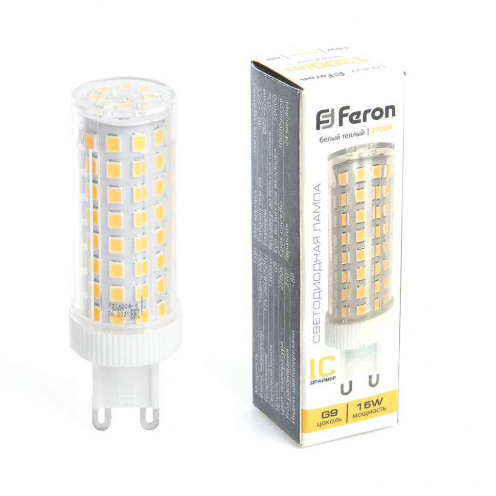 Лампа светодиодная Feron LB-437 G9 15W 175-265V 2700K, артикул FERON 38212