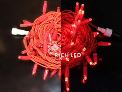 RL-S10C-24V-RR/R Светодиодная гирлянда 10 м, 24 вольта, красный, красная резина Rich LED 