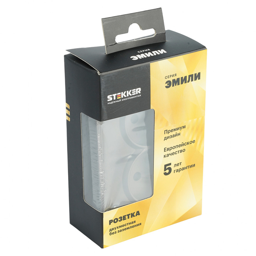 Розетка 2-местная с защитной шторкой, STEKKER,  б/з, 250В, 16А, серия Эмили, RST10-5116-09, антрацит, soft touch, артикул STEKKER 49929