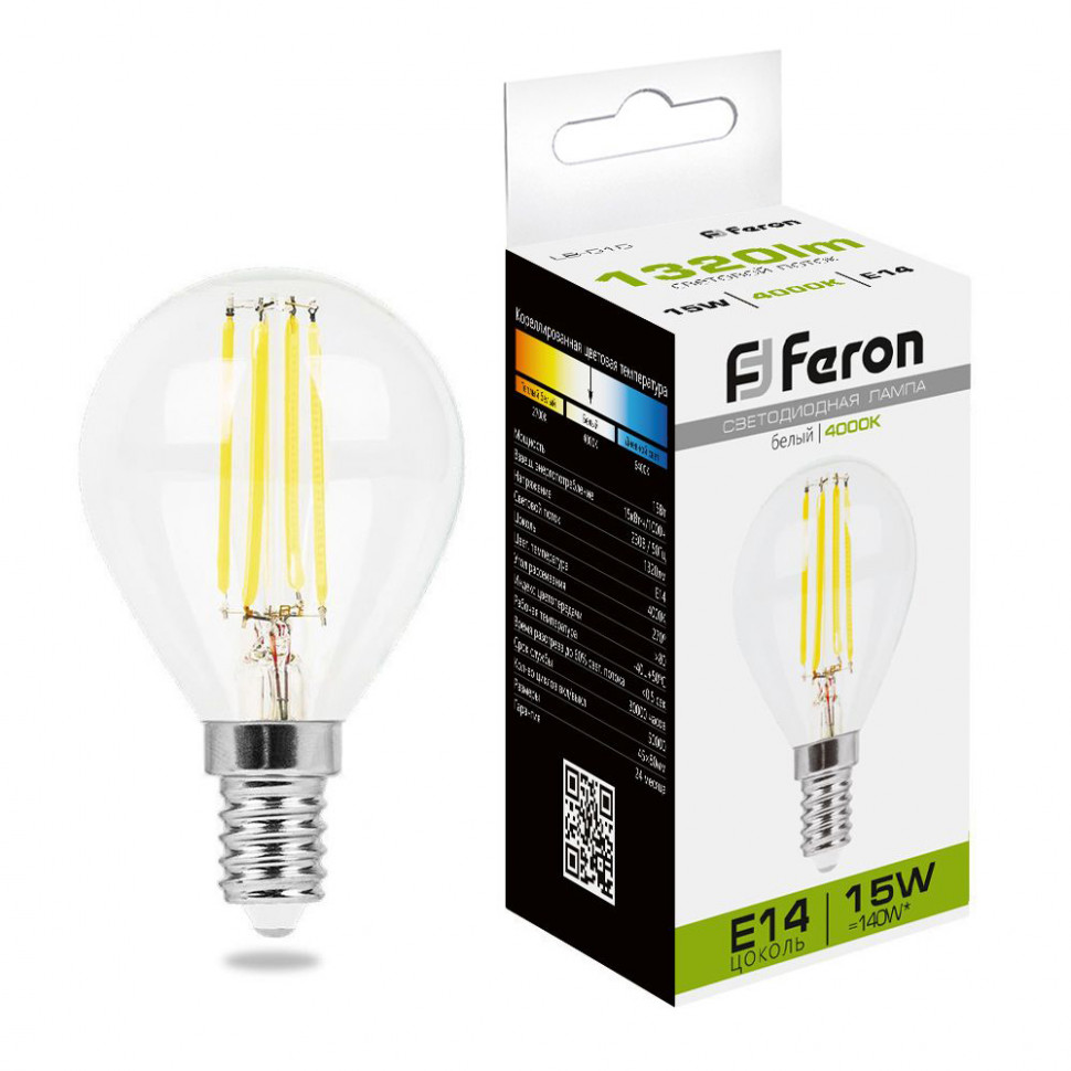Лампа светодиодная Feron LB-515 Шарик E14 15W 230V 4000K, артикул FERON 38250