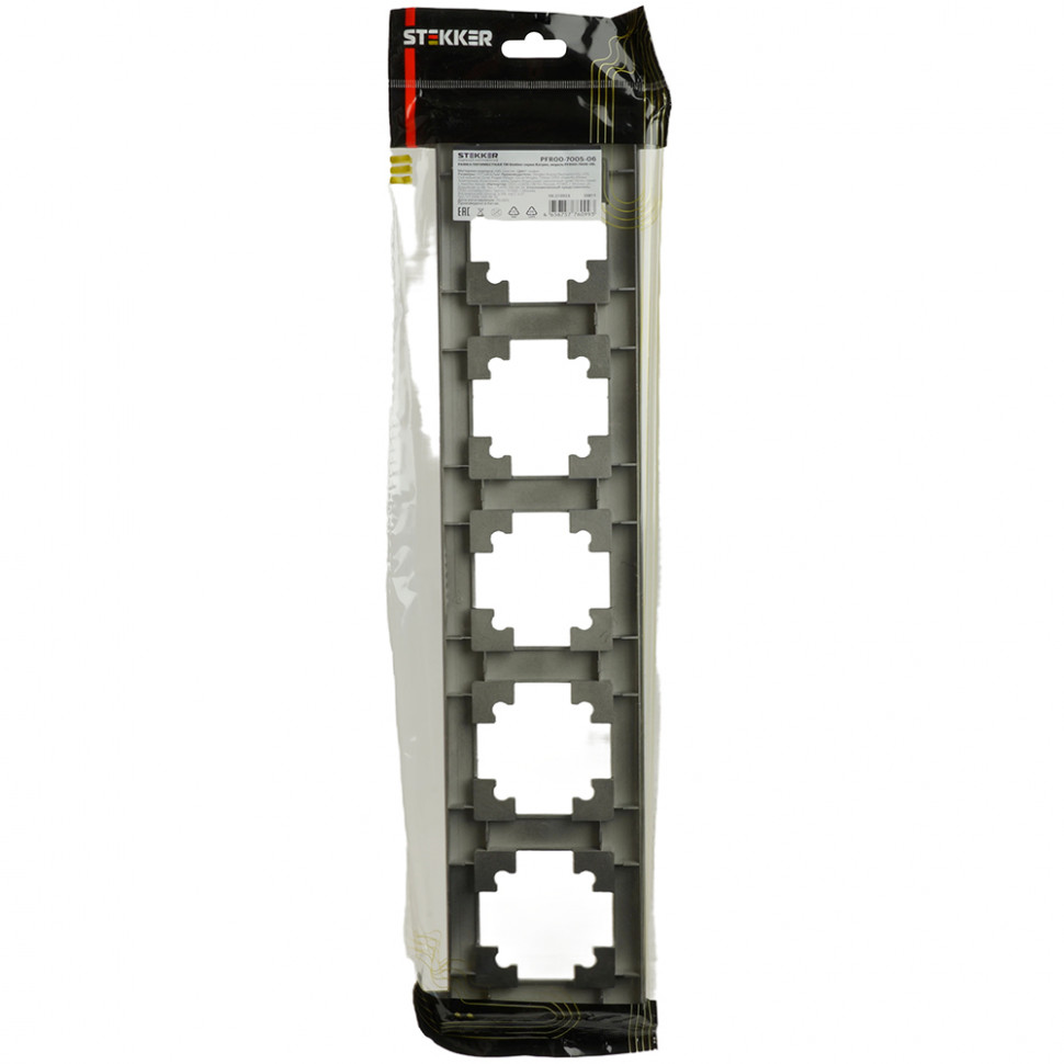 Рамка STEKKER, PFR00-7005-06 5-местная, пластик, серия Катрин, графит, артикул STEKKER 39811