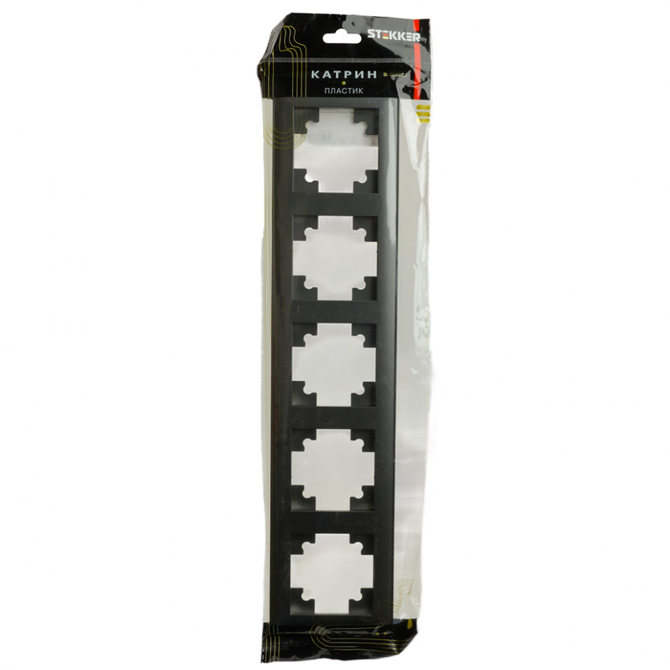 Рамка STEKKER, PFR00-7005-06 5-местная, пластик, серия Катрин, графит, артикул STEKKER 39811