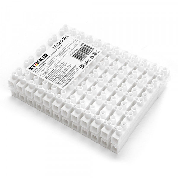 LD226-10A Зажим винтовой изолированный 450В, 10А, 12 пар, полипропилен