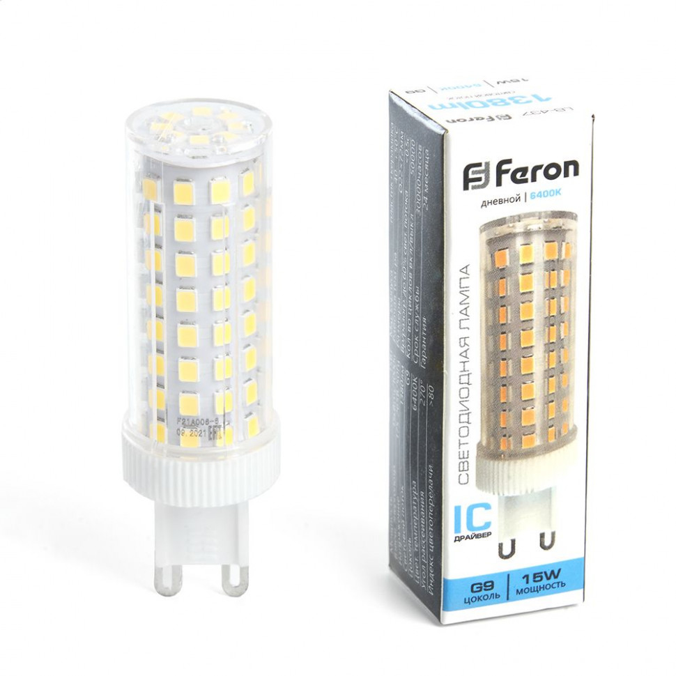 Лампа светодиодная Feron LB-437 G9 15W 175-265V 6400K, артикул FERON 38214