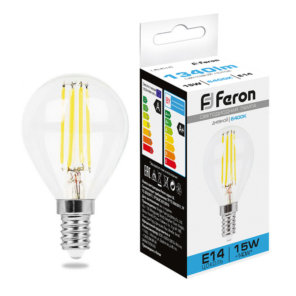Лампа светодиодная Feron LB-515 Шарик E14 15W 230V 6400K, артикул FERON 38251
