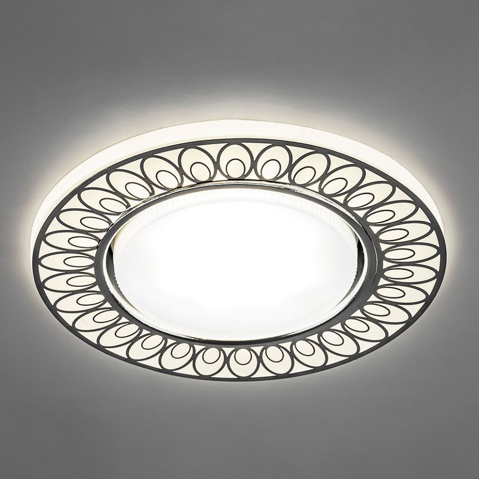 Светильник встраиваемый с белой LED подсветкой Feron CD9913 потолочный GX53 без лампы, матовый белый, хром, артикул FERON 32981