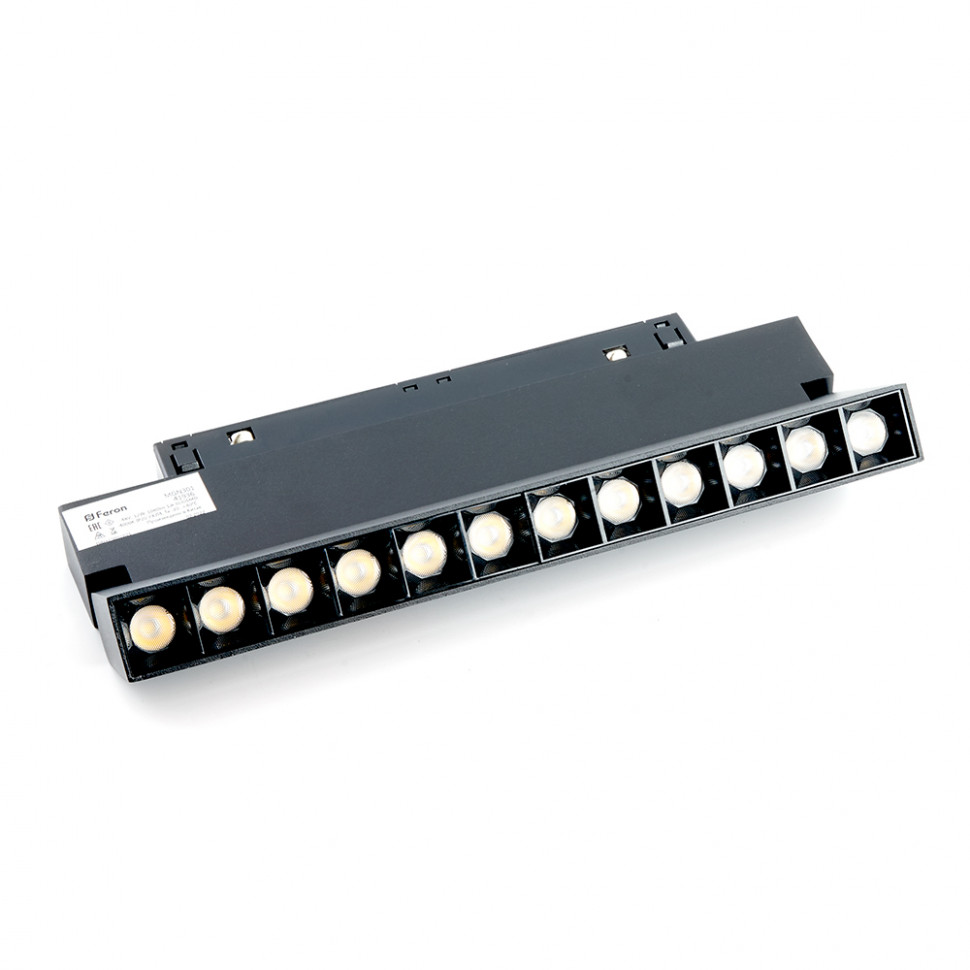 Светильник светодиодный Feron MGN301 трековый низковольтный 12W, 1080 Lm, 2700К, 30 градусов, черный серия LensFold, артикул FERON 51015