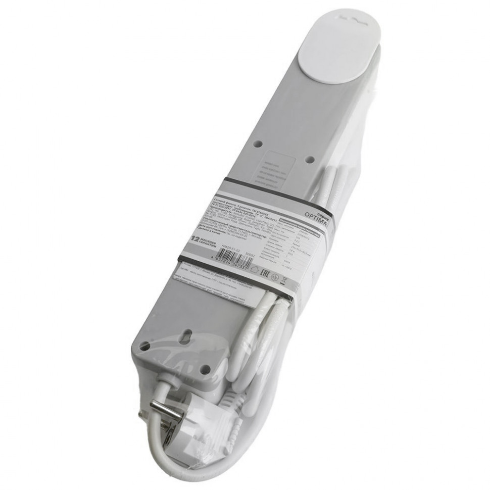 Сетевой фильтр 4-местный с/з STEKKER HM20-41-02 3x1мм2, 1,8 м, серия Optima, белый, артикул STEKKER 50089