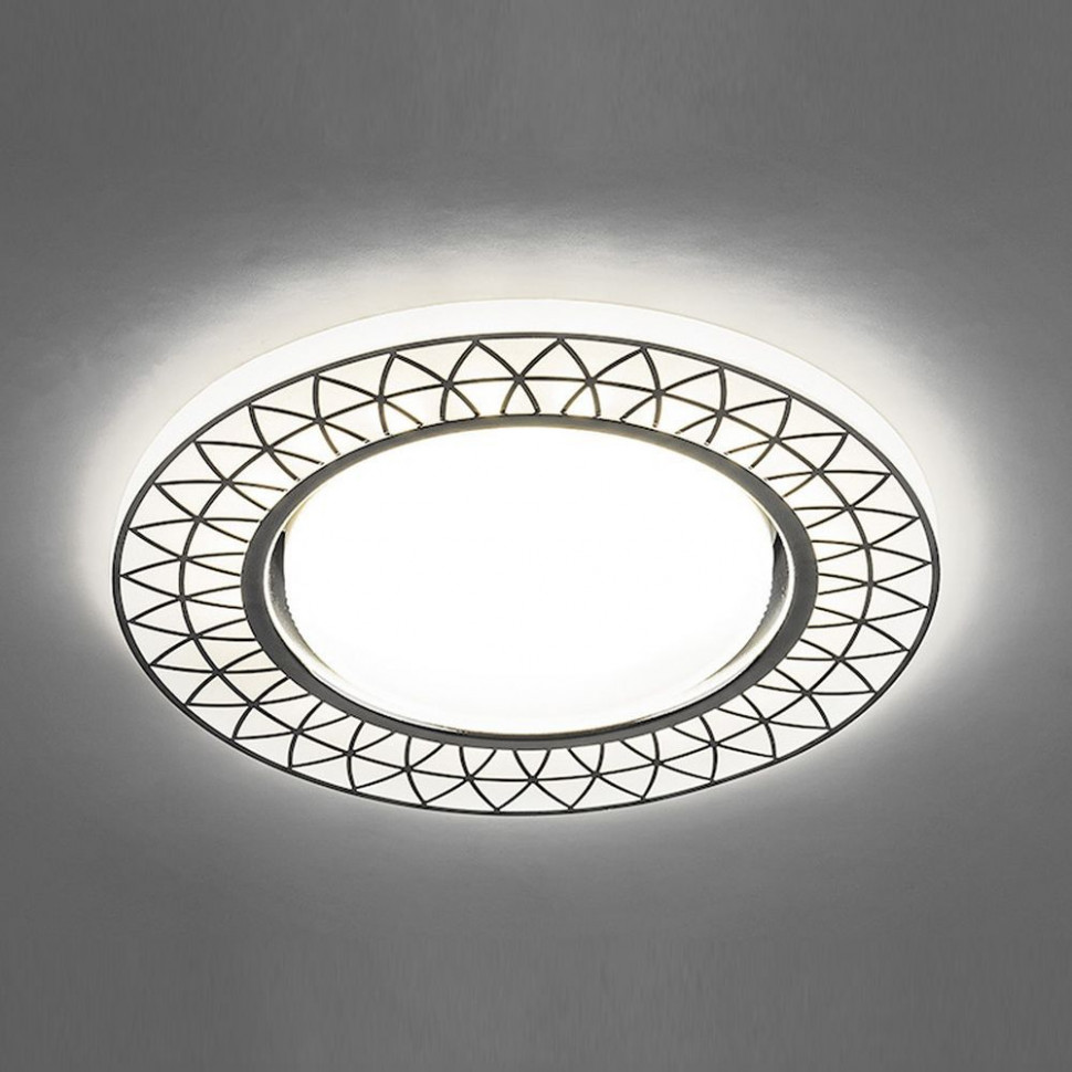 Светильник встраиваемый с белой LED подсветкой Feron CD9914 потолочный GX53 без лампы, матовый белый, хром, артикул FERON 32982