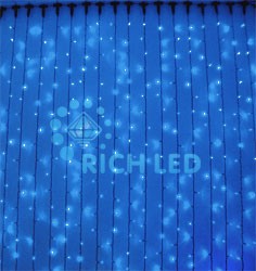Светодиодный Занавес 2*3 м, флэш, синий, прозрачный провод Rich LED RL-C2*3F-T/B 