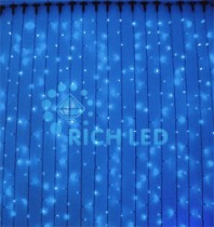 Светодиодный Занавес 2*3 м, флэш, синий, прозрачный провод Rich LED