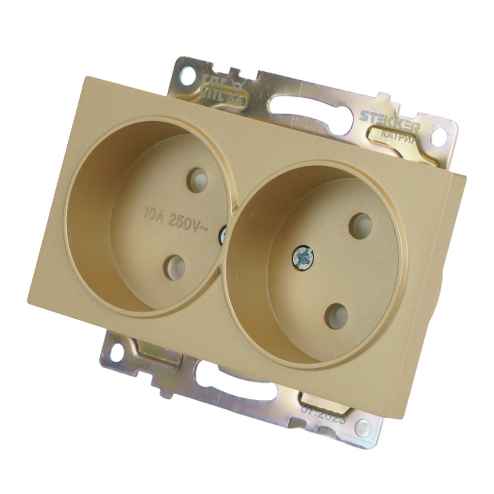GLS10-7113-08 Розетка 2-местная с защитной шторкой (механизм) б/з, 250В, 10А, серия Катрин, золото, артикул STEKKER 49225