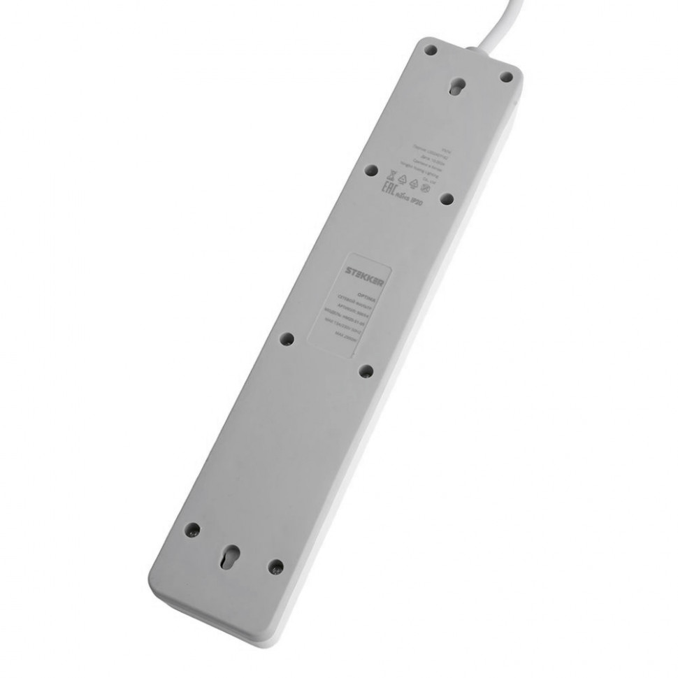 Сетевой фильтр 5-местный с/з STEKKER HM20-51-03 3x1мм2, 3 м, серия Optima, белый, артикул STEKKER 50093