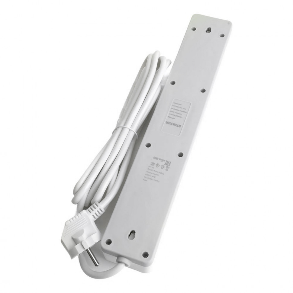 Сетевой фильтр 5-местный с/з STEKKER HM20-51-03 3x1мм2, 3 м, серия Optima, белый, артикул STEKKER 50093