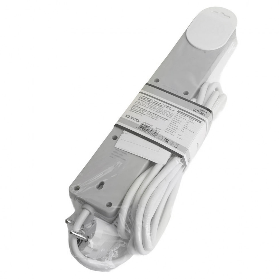 Сетевой фильтр 5-местный с/з STEKKER HM20-51-03 3x1мм2, 3 м, серия Optima, белый, артикул STEKKER 50093