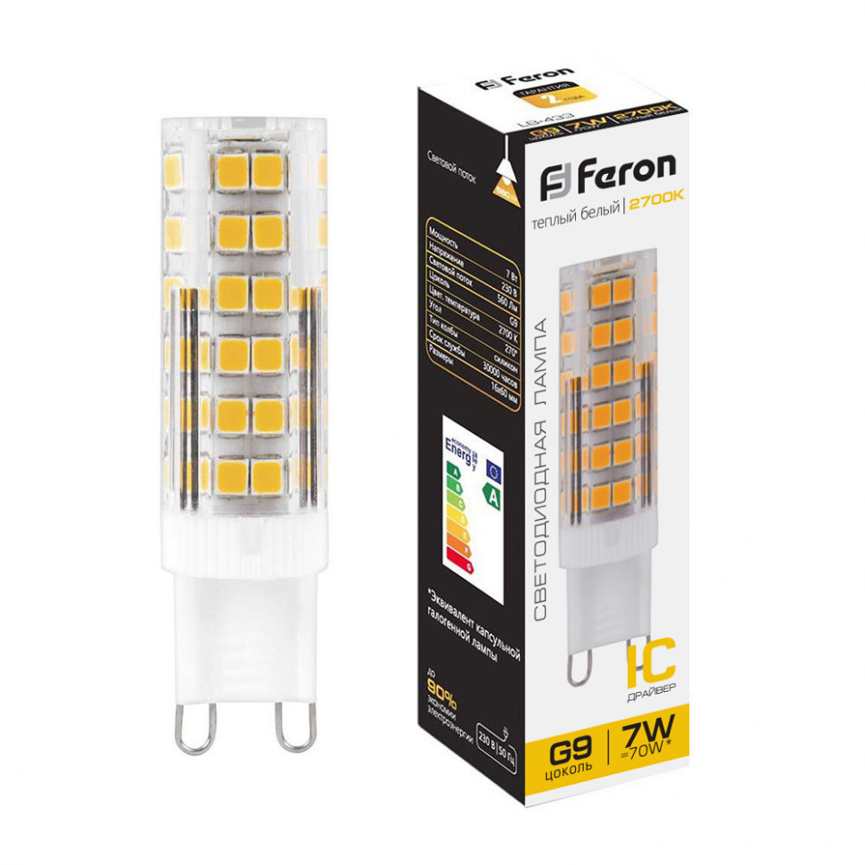 Лампа светодиодная Feron LB-433 G9 7W 175-265V 2700K, артикул FERON 25766