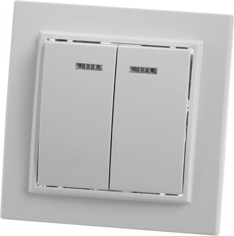Выключатель 2-клавишный с индикатором STEKKER, PSW10-9002-01, 250В, 10А, серия Эрна, белый, артикул STEKKER 39042