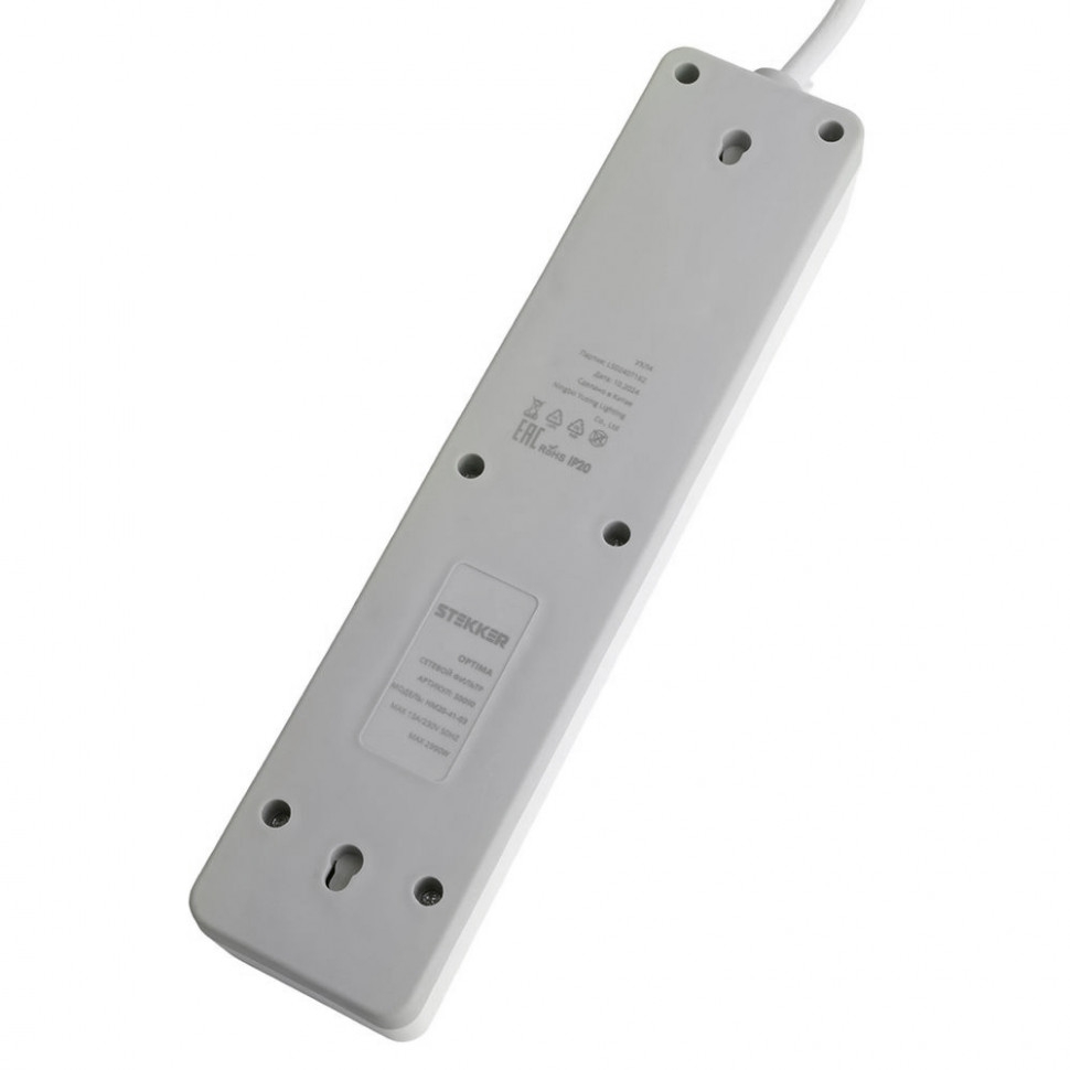 Сетевой фильтр 4-местный с/з STEKKER HM20-41-03 3x1мм2, 3 м, серия Optima, белый, артикул STEKKER 50090