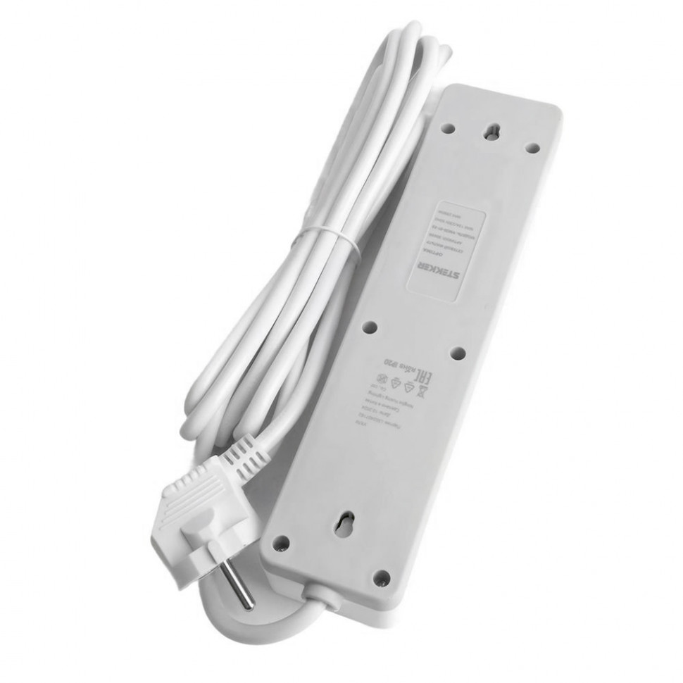 Сетевой фильтр 4-местный с/з STEKKER HM20-41-03 3x1мм2, 3 м, серия Optima, белый, артикул STEKKER 50090
