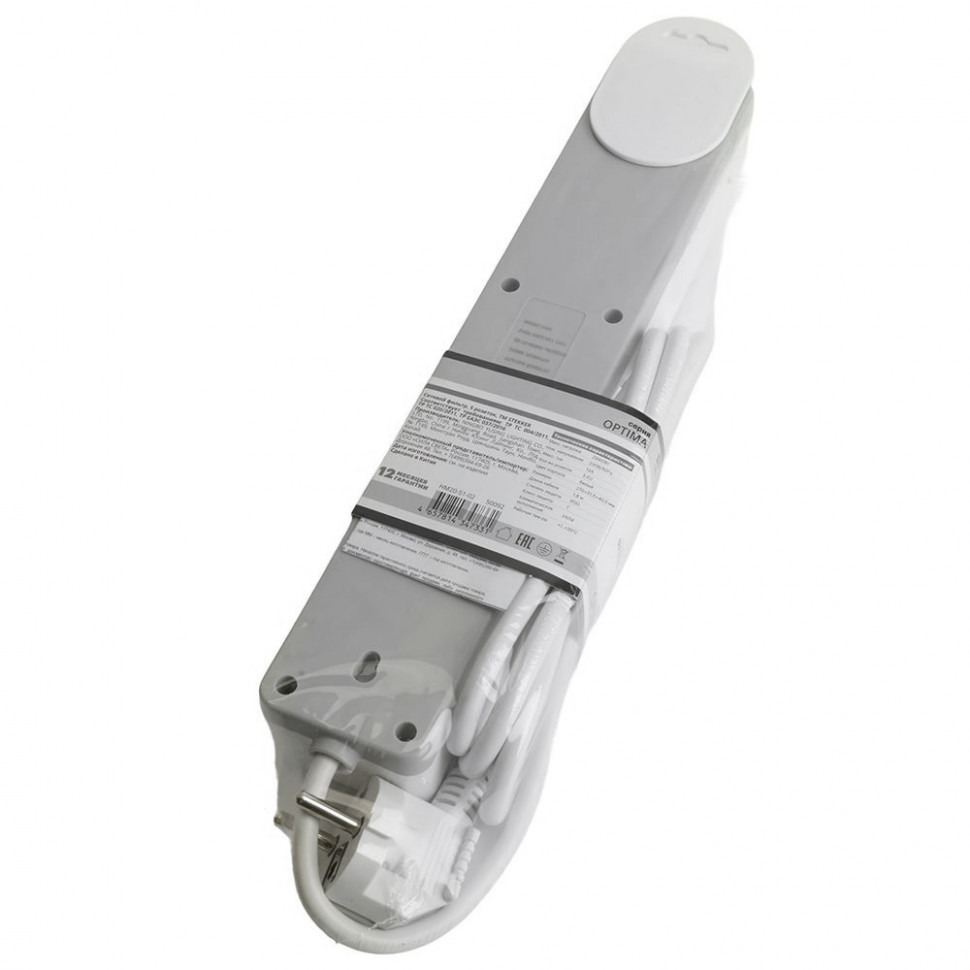 Сетевой фильтр 4-местный с/з STEKKER HM20-41-03 3x1мм2, 3 м, серия Optima, белый, артикул STEKKER 50090