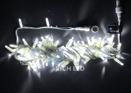 Светодиодная гирлянда 10 м, 24 вольта, флеш, колпачок, белый, белый провод Rich LED RL-S10CF-24V-CW/W 