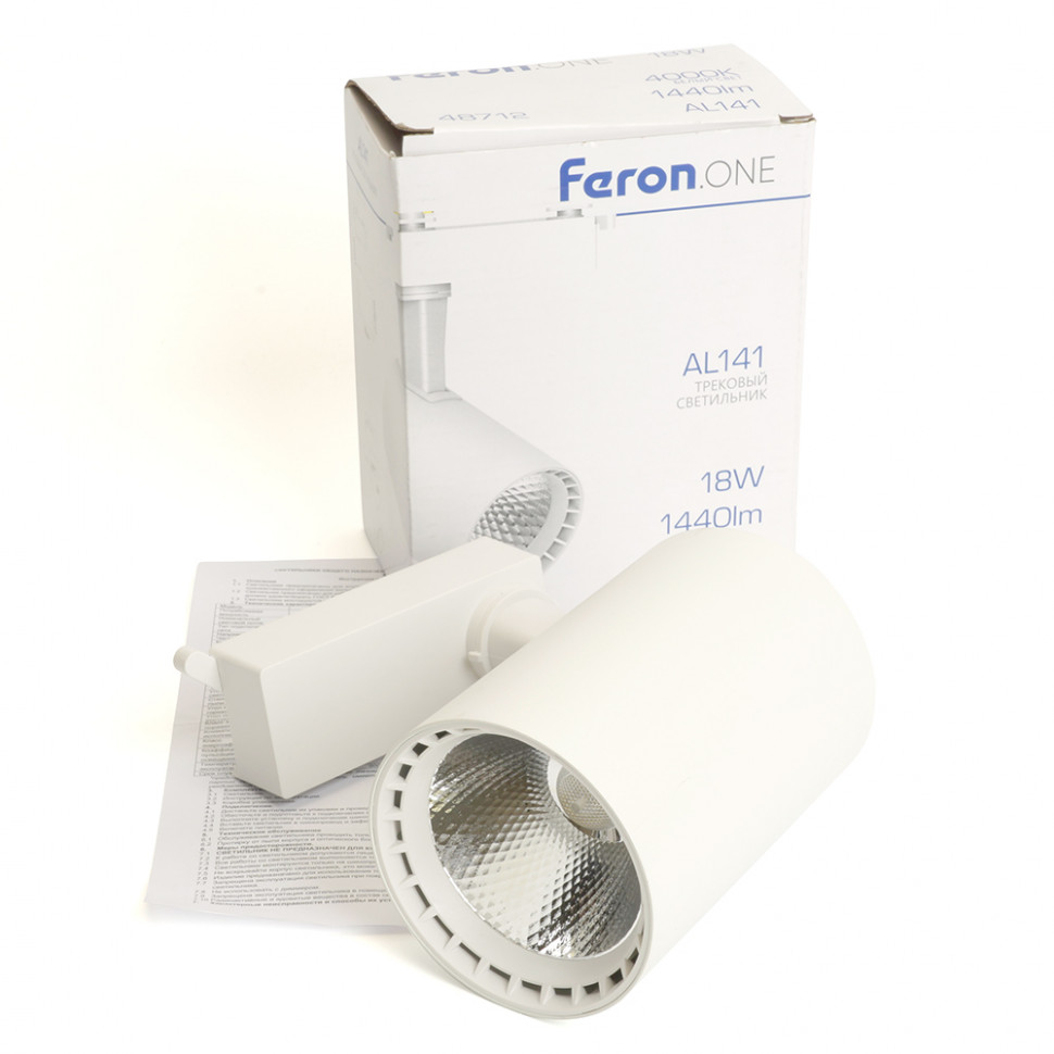 Светодиодный светильник Feron.ONE AL141 трековый однофазный на шинопровод 18W 4000K 35 градусов белый, артикул FERON 48712