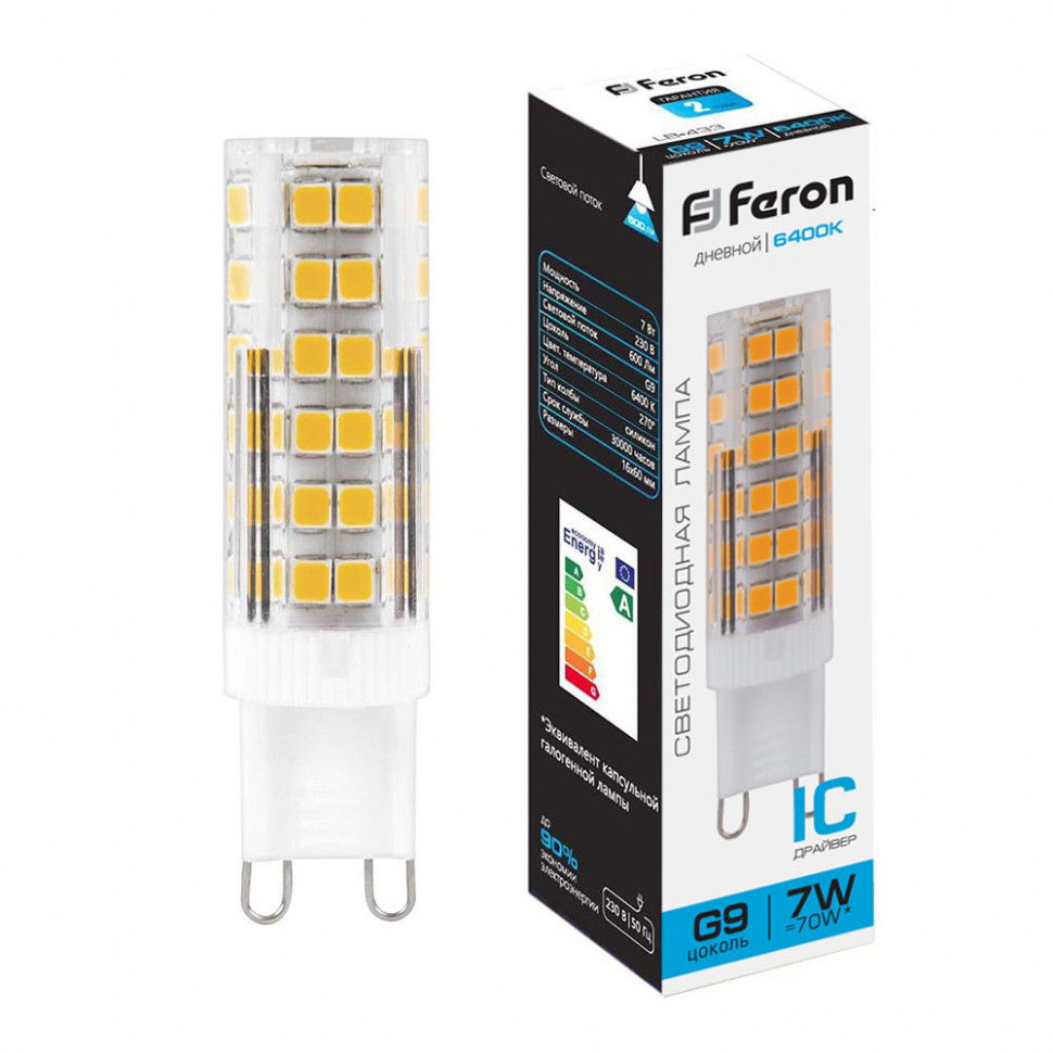 Лампа светодиодная Feron LB-433 G9 7W 175-265V 6400K, артикул FERON 25768