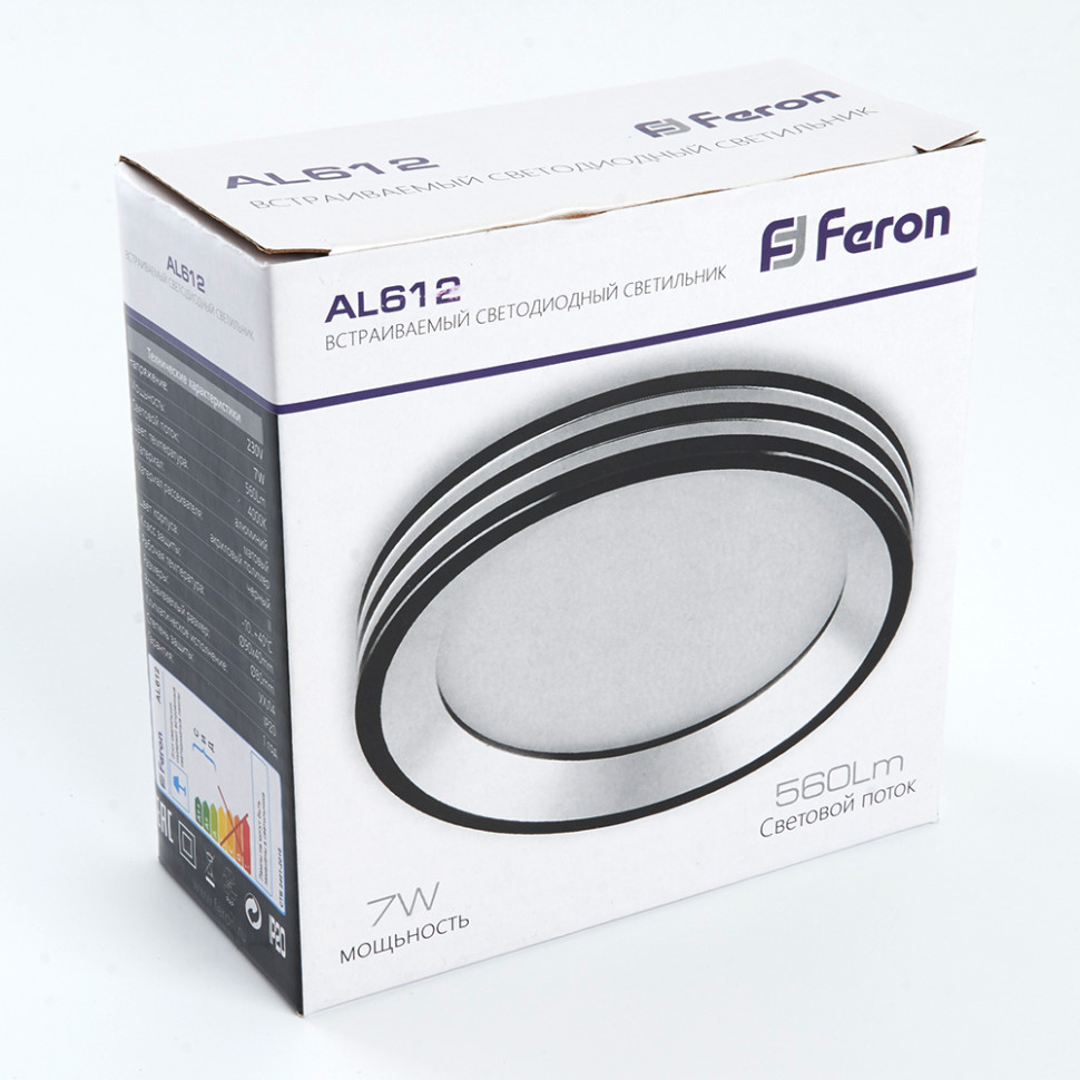 Светодиодный светильник Feron AL612 встраиваемый 7W 4000K черный, артикул FERON 28912