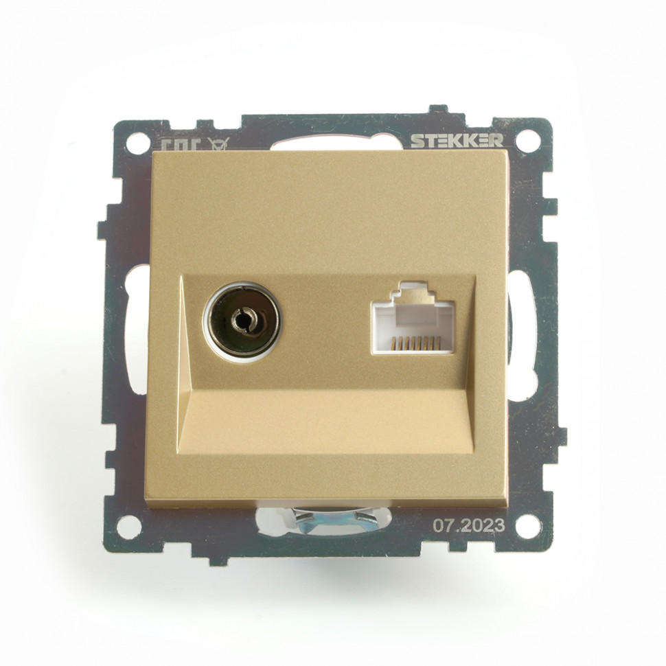 Розетка TV + компьютерная RJ-45 (механизм), STEKKER, GLS00-7106-08, серия Катрин, золото, артикул STEKKER 49230