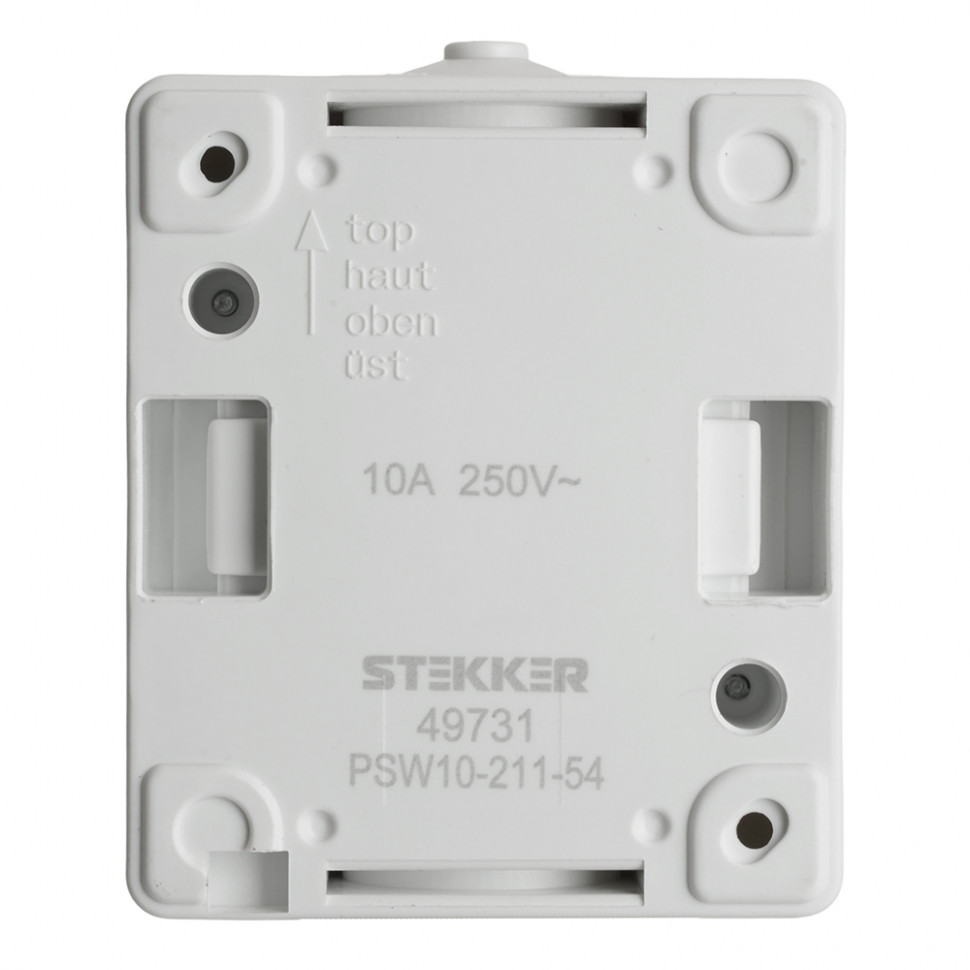 Выключатель 1-клавишный STEKKER, PSW10-211-54, открытой установки, 250В, 10А, IP54, белый/серый, артикул STEKKER 49731