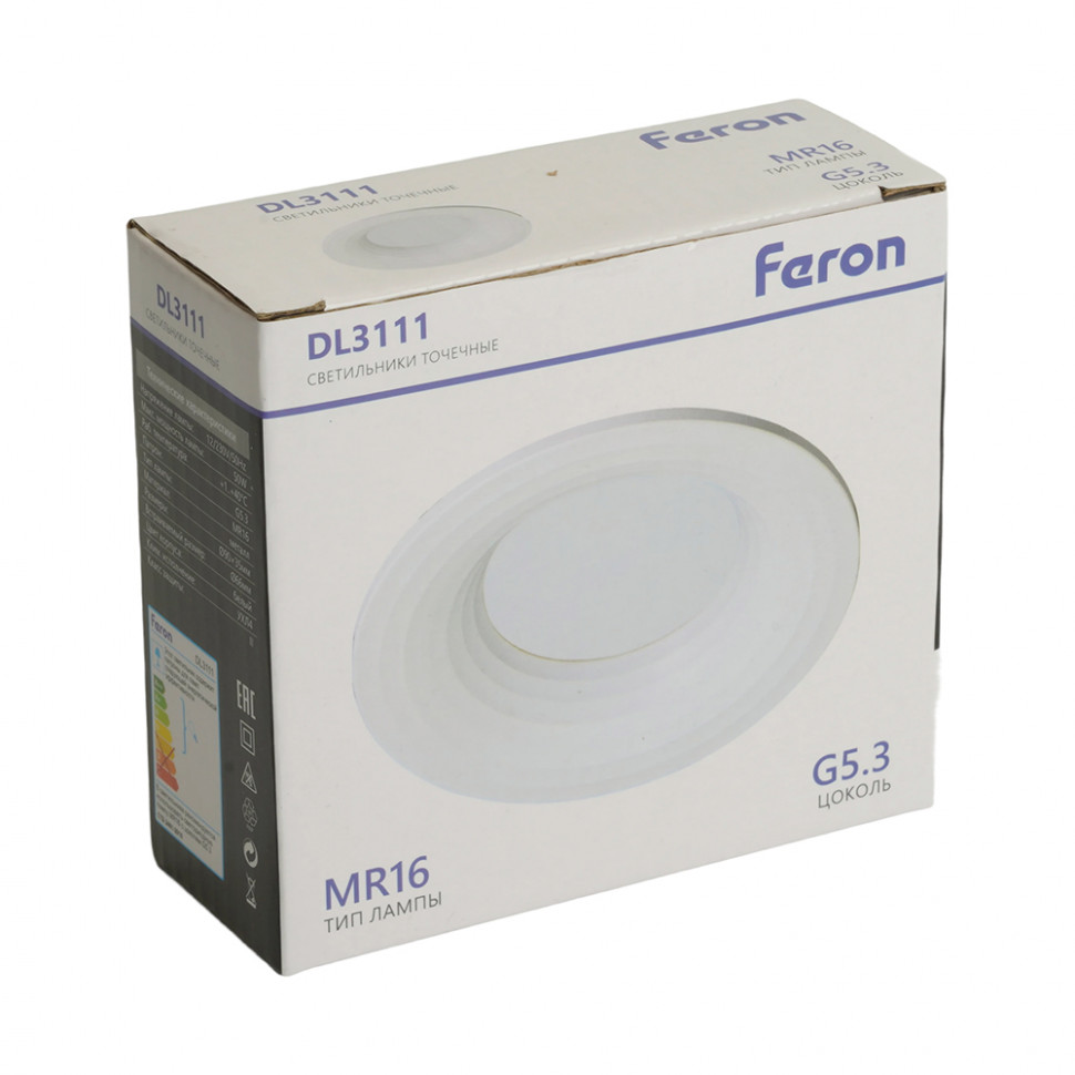 Светильник встраиваемый Feron DL3111 потолочный MR16 G5.3 белый, артикул FERON 51344