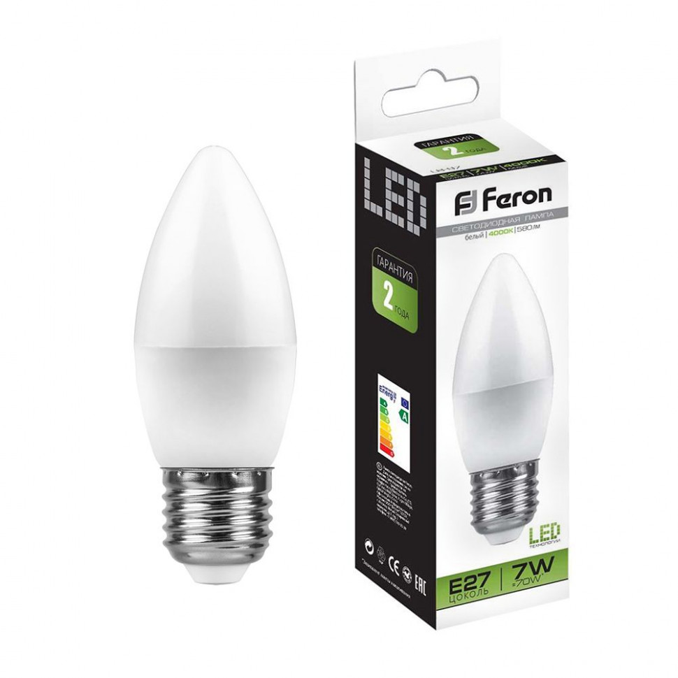 Лампа светодиодная Feron LB-97 Свеча E27 7W 175-265V 4000K, артикул FERON 25759