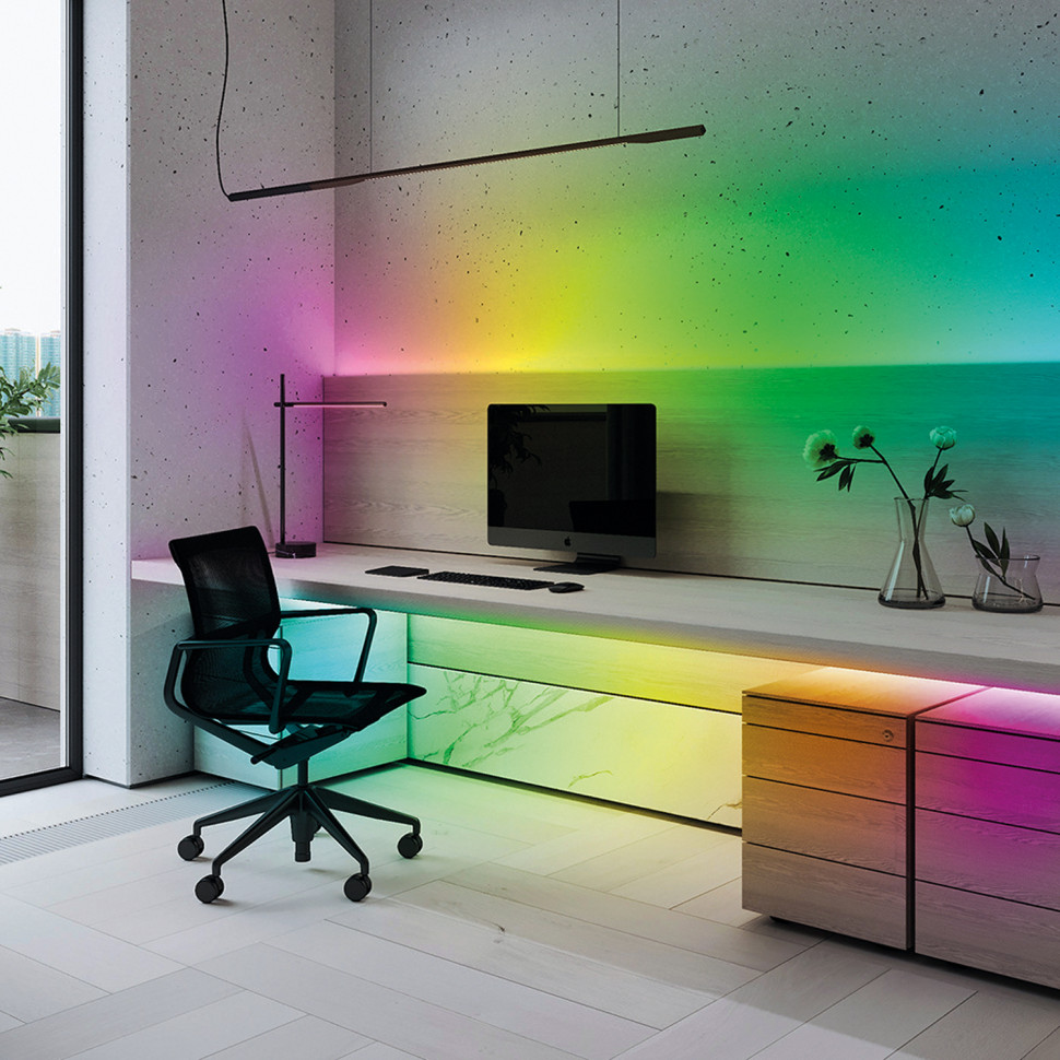 Светодиодная LED лента Feron LS606, 60SMD(5050)/m 14.4W/m 12V 5m RGB c адаптером с вилкой, контроллером с пультом в комплекте, артикул FERON 27706