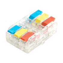 Клемма супер-компактная проходная STEKKER LD219-423 3-х контактная, прозрачный, красный, синий, желтый, 10шт