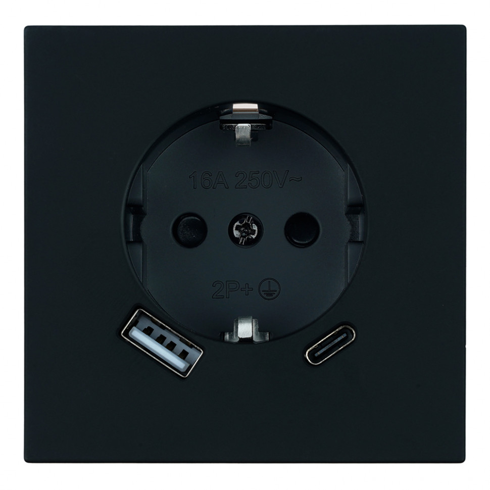 Розетка 1-местная з/ш с/з 16А + USB + Type C (механизм), STEKKER, 250В, 20W, серия Мия, RST16-3119-05, черный бархат, артикул STEKKER 50452