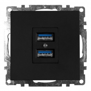 39616 Розетка USB 2-местная (механизм), STEKKER GLS10-7115-05, 250B, 2,4А, серия Катрин, черная 