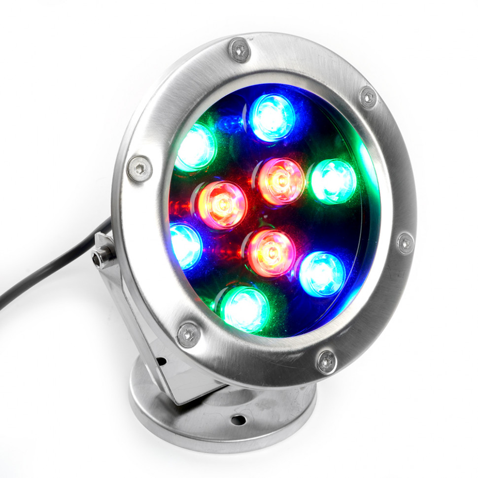Светодиодный прожектор подводный Feron LL-824, 9W, AC24V, низковольтный, RGB, металлик, 143*75*170mm, IP68, артикул FERON 48468