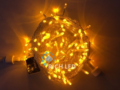 RL-S10C-220V-T/Y Светодиодная гирлянда 10 м, 220В, желтый, прозрачный провод Rich LED 