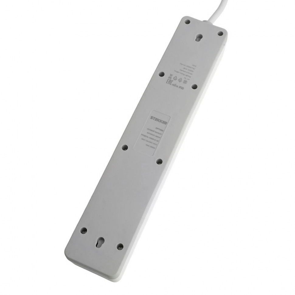 Сетевой фильтр 5-местный с/з STEKKER HM20-51-02 3x1мм2, 1,8 м, серия Optima, белый, артикул STEKKER 50092