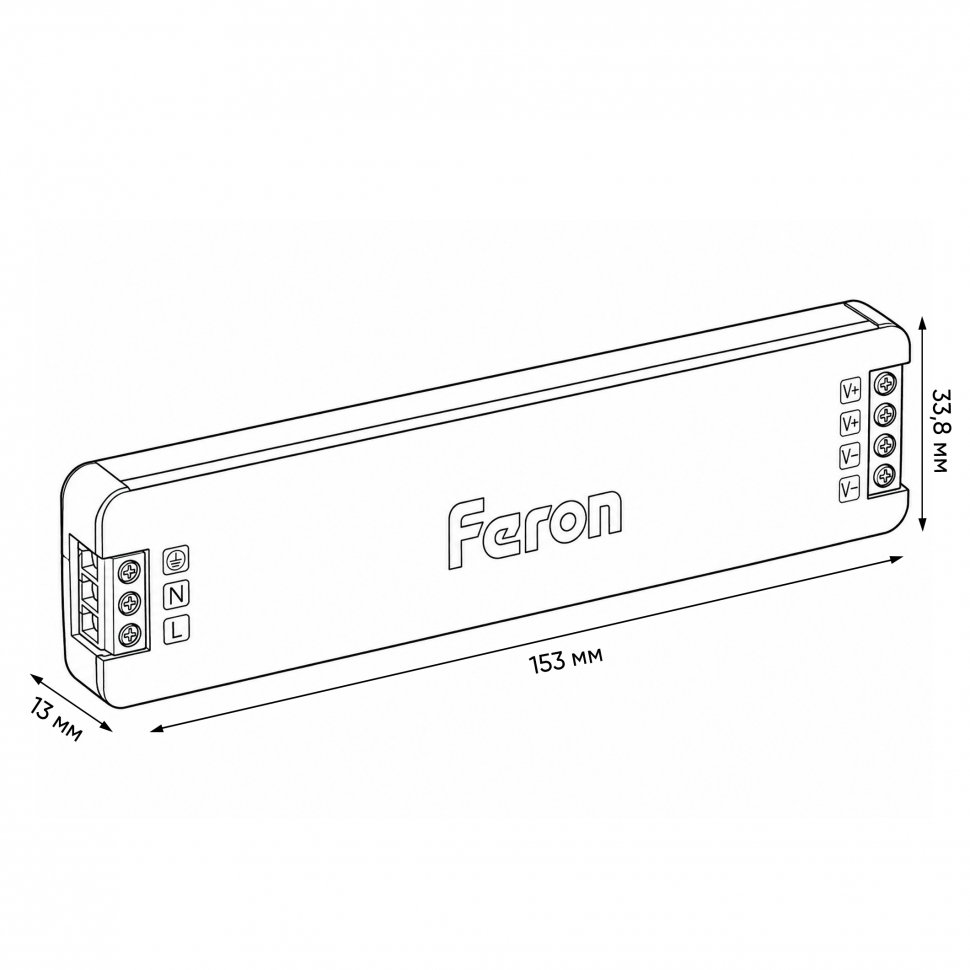 Трансформатор электронный для светодиодной ленты 150W 24V 153*33.8*13мм IP20 (драйвер), LB010 FERON, артикул FERON 53147