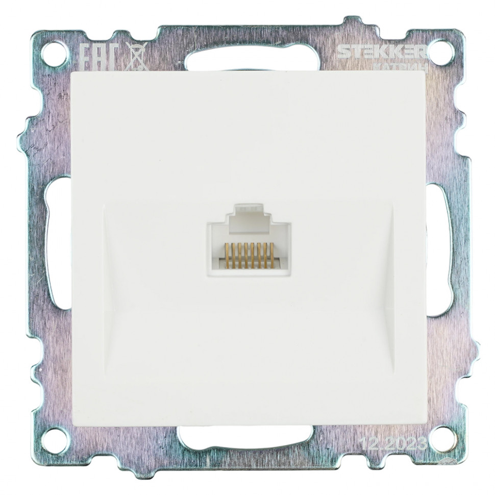 Розетка компьютерная 1-местная RJ-45 (механизм), STEKKER GLS00-7107-01, серия Катрин, белый, артикул STEKKER 39305