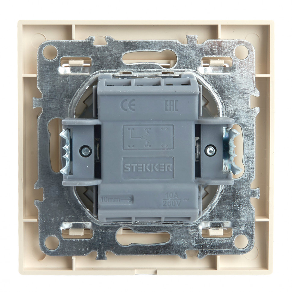 Переключатель 1-клавишный STEKKER  PSW10-9005-02, 250В, 10А, серия Эрна, слоновая кость, артикул STEKKER 39618