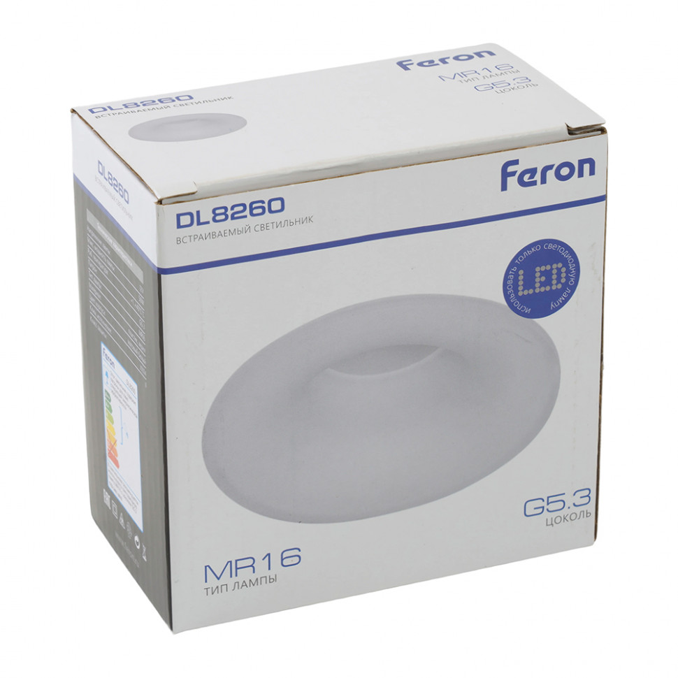 Светильник встраиваемый Feron DL8260 потолочный MR16 G5.3 прозрачный, белый, артикул FERON 51149