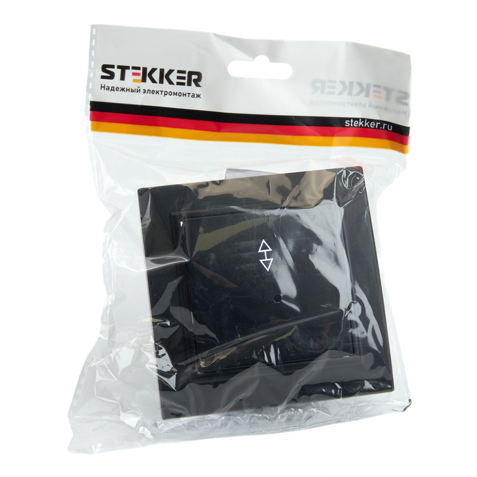 Переключатель 1-клавишный STEKKER  PSW10-9005-03, 250В, 10А, серия Эрна, черный, артикул STEKKER 39619
