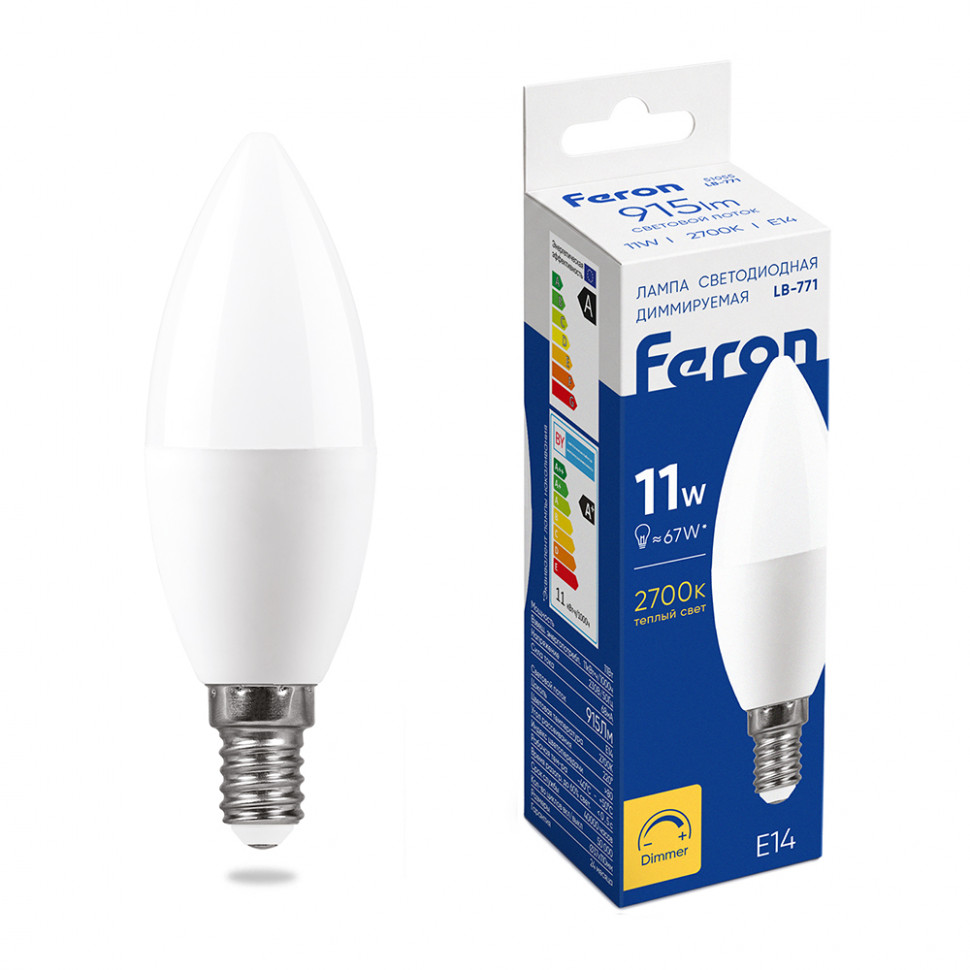 Лампа светодиодная диммируемая Feron LB-771 Свеча E14 11W 230V 2700K, артикул FERON 51055